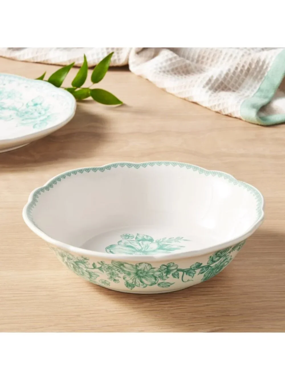 The Pioneer Woman Home Green Floral Design Agatha Stoneware Cereal Round Bowl